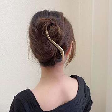 Iaceble Minimalist Metal Hair Clip Barrette Large Long Alligator Hair Clips Pin Boho Gold Hair Barrettes S Shape Hair Clip Barrette Accessory for Women and Girl Headdress (Gold)