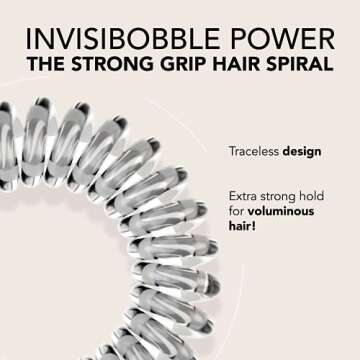 Invisibobble Power Traceless Spiral Hair Ties - 5 Pack - Crystal Clear - Strong Elastic Grip Coil Ha...