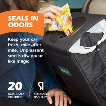 Drive Auto Car Trash Can - Collapsible, Leakproof Garbage Bin with 20 Trash Bags and Adjustable Stra...