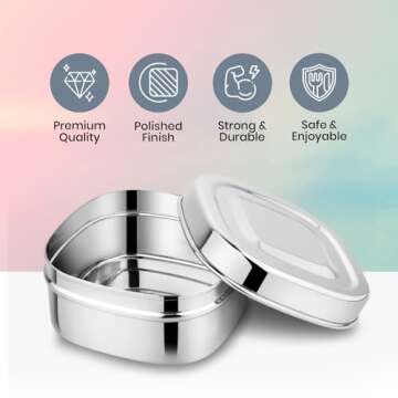 Bon aPetite Stainless Steel Large Square Storage Container | Square Snack Container | Toxin Free Square Container | 100% BPA Free