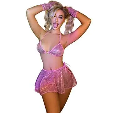 Shiny Glitter Rave Outfit - Women's 4 Piece Festival Set
