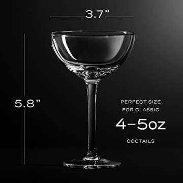 SAY HO UM Vintage Crystal Champagne Coupe Glasses | Set of 4 | 4-5 oz Classic Cocktail Glassware - Martini, Manhattan, Cosmopolitan, Sidecar, Daiquiri | 1920s Speakeasy Retro Style Saucer Goblets