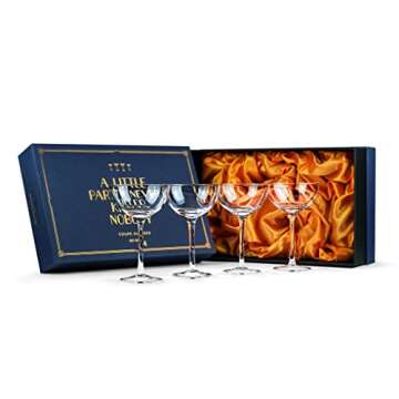 SAY HO UM Vintage Crystal Champagne Coupe Glasses | Set of 4 | 4-5 oz Classic Cocktail Glassware - Martini, Manhattan, Cosmopolitan, Sidecar, Daiquiri | 1920s Speakeasy Retro Style Saucer Goblets