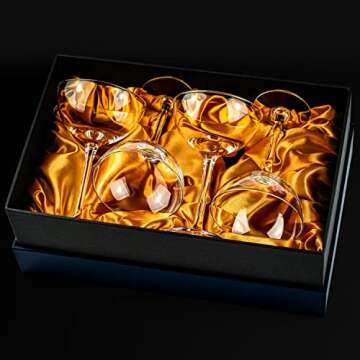 SAY HO UM Vintage Crystal Champagne Coupe Glasses | Set of 4 | 4-5 oz Classic Cocktail Glassware - Martini, Manhattan, Cosmopolitan, Sidecar, Daiquiri | 1920s Speakeasy Retro Style Saucer Goblets