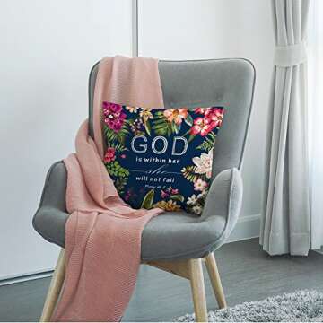 HGOD DESIGNS Flowers Pillow Covers Christian Quotes Throw Pillow Case,Bible Verses God is Within Her She Will Not Fall Psalm 46 10 Cotton Linen Square Pillow Cover for Men/Women/18x18 inch