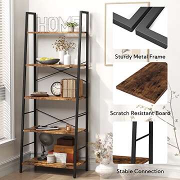 Yusong Ladder Bookshelf - Stylish 5-Tier Storage Solution