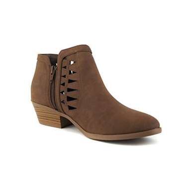 Soda CHANCE Womens Perforated Cut Out Stacked Block Heel Ankle Booties (Brown, numeric_8)