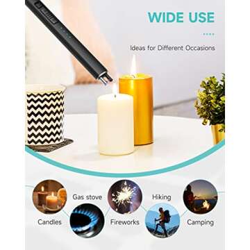 Candle Lighter, Electric Rechargeable Arc Lighter with LED Battery Display Portable USB Charging Flame-Less Windproof Lighters for Light Candles Gas Stoves Camping Barbecue(Black)