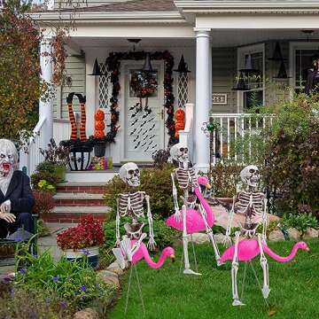 Libima Halloween Skeleton Flamingo Yard Ornaments - 8 Pcs