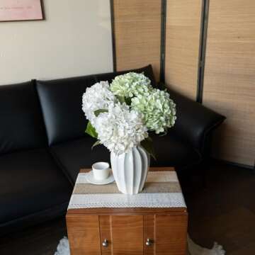 DUYONE 4Pcs 22 inch Lifelike Artificial Hydrangea,2 White & 2 Light Green Large Real Touch Flowers Artificial Flowers Dry Flowers Outdoor Wedding Christmas Office Family Party Living Room Table Deco