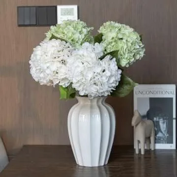 DUYONE 4Pcs 22 inch Lifelike Artificial Hydrangea,2 White & 2 Light Green Large Real Touch Flowers Artificial Flowers Dry Flowers Outdoor Wedding Christmas Office Family Party Living Room Table Deco