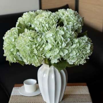 DUYONE 4Pcs 22 inch Lifelike Artificial Hydrangea,2 White & 2 Light Green Large Real Touch Flowers Artificial Flowers Dry Flowers Outdoor Wedding Christmas Office Family Party Living Room Table Deco