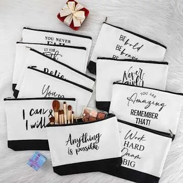 Sanwuta 30pcs Inspirational Gifts for Women Make up Bags Bulk Cosmetic Bags Employee Appreciation Black White Cosmetic Pouch with Zipper Nurse Team Women Gift (Classic)