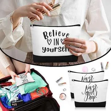 Sanwuta 30pcs Inspirational Gifts for Women Make up Bags Bulk Cosmetic Bags Employee Appreciation Black White Cosmetic Pouch with Zipper Nurse Team Women Gift (Classic)
