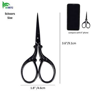 BIHRTC 3.6 Inch Black Scissors - Sharp Stainless Steel for Sewing, Embroidery, & Crafts