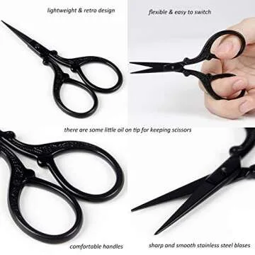 BIHRTC 3.6 Inch Black Stainless Steel Embroidery Scissors
