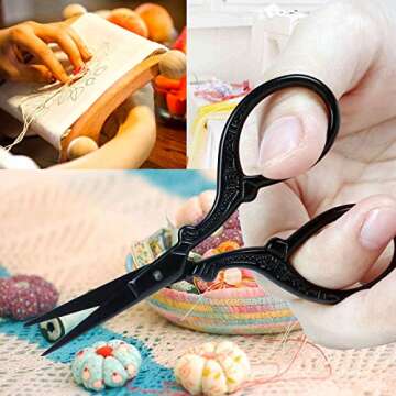 BIHRTC 3.6 Inch Black Stainless Steel Embroidery Scissors