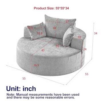 Ball & Cast 55" Oversized Accent Chair, Modern Chenille Single Sofa Sleeper with Wide Armrest and Pi...