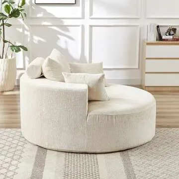 Ball & Cast 55" Oversized Accent Chair, Modern Chenille Single Sofa Sleeper with Wide Armrest and Pillows, Round Lounger Chair for Living Room, Bedroom,Projection Room,No Assembly Required,Beige