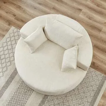 Ball & Cast 55" Oversized Accent Chair, Modern Chenille Single Sofa Sleeper with Wide Armrest and Pillows, Round Lounger Chair for Living Room, Bedroom,Projection Room,No Assembly Required,Beige