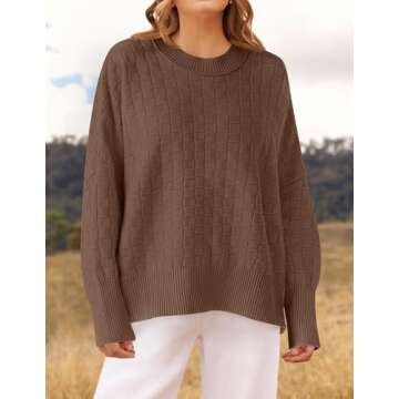 ZESICA Women's Oversized Sweaters 2024 Fall Winter Trendy Long Sleeve Crewneck Knit Pullover Tops Nutmeg S
