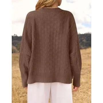 ZESICA Women's Oversized Sweaters 2024 Fall Winter Trendy Long Sleeve Crewneck Knit Pullover Tops Nutmeg S