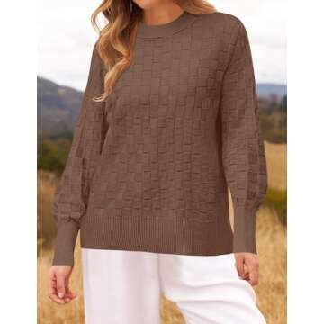 ZESICA Women's Oversized Sweaters 2024 Fall Winter Trendy Long Sleeve Crewneck Knit Pullover Tops Nutmeg S