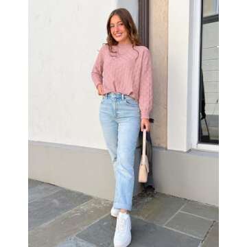 ZESICA Women's Oversized Sweaters 2024 Fall Winter Trendy Long Sleeve Crewneck Knit Pullover Tops Nutmeg S