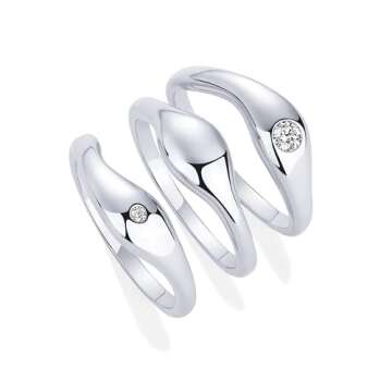 PAVOI 14K Gold Plated Chunky Stackable Rings Set for Women | Cubic Zirconia Bands Set | 3 Statement Rings Pack