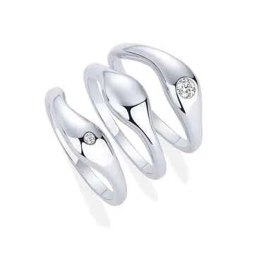 PAVOI 14K Gold Plated Chunky Stackable Rings Set for Women | Cubic Zirconia Bands Set | 3 Statement Rings Pack