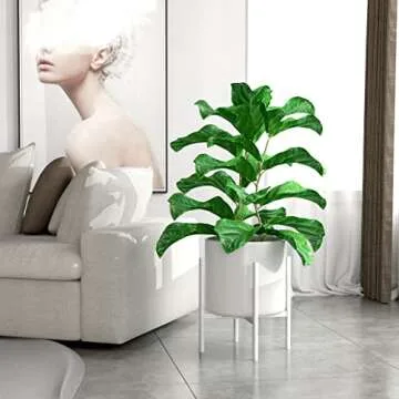 EKNITEY Adjustable Plant Pot Stand: Indoor Outdoor Modern Flower Holder Metal Plant Rack Organizer Planter Stand for Garden Patio Corner Bathroom Living Room Balcony Home Office (White)