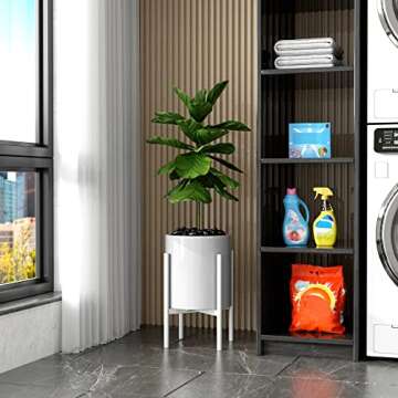 EKNITEY Adjustable Plant Pot Stand: Indoor Outdoor Modern Flower Holder Metal Plant Rack Organizer Planter Stand for Garden Patio Corner Bathroom Living Room Balcony Home Office (White)