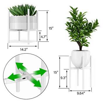 EKNITEY Adjustable Plant Pot Stand: Indoor Outdoor Modern Flower Holder Metal Plant Rack Organizer Planter Stand for Garden Patio Corner Bathroom Living Room Balcony Home Office (White)