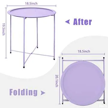 Garden 4 you End Table Outdoor Side Table, Small Patio Table Metal Side Table, Round Folding Side Table, for Outdoor and Living Room,Purple