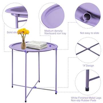 Garden 4 you End Table Outdoor Side Table, Small Patio Table Metal Side Table, Round Folding Side Table, for Outdoor and Living Room,Purple