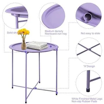 Garden 4 you End Table Outdoor Side Table, Small Patio Table Metal Side Table, Round Folding Side Table, for Outdoor and Living Room,Purple