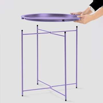 Garden 4 you End Table Outdoor Side Table, Small Patio Table Metal Side Table, Round Folding Side Table, for Outdoor and Living Room,Purple