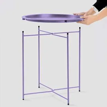 Garden 4 you End Table Outdoor Side Table, Small Patio Table Metal Side Table, Round Folding Side Table, for Outdoor and Living Room,Purple