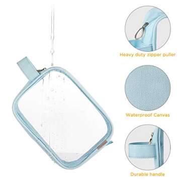 GAGAKU 2pcs Clear Toiletry Bag TSA Approved Travel Toiletry Bags Liquid Bag with Handle Strap, Waterproof Transparent Makeup Cosmetic Bags for Women - Light Blue