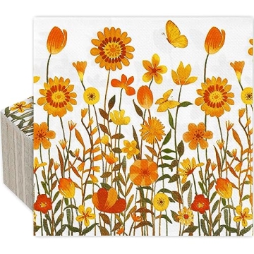 AnyDesign Fall Napkins 80 Pack Autumn Floral Luncheon Napkins Disposable Flower Butterfly Paper Napk...