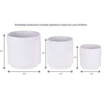 Ceramic Stoneware Planters - Set of 3 Planter Pots for Indoor, 5½” H, White - Stylish Flower Pots with Drainage - Modern Home Decor for Plants - Cactus Planter, Succulent Pot