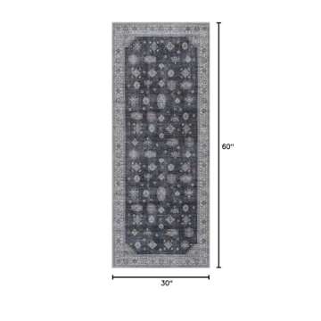 Adiva Rugs Machine Washable 2'6x6'6 Area Rug with Non Slip Backing for Living Room, Bedroom, Bathroo...