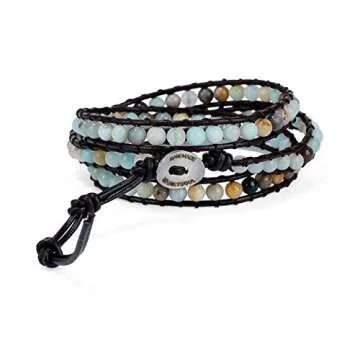 SPUNKYsoul Harmonious Healing: Handmade 3-Wrap Amazonite Leather Bracelet with Adjustable Closure for Women - Natural Beaded Jewelry for Women