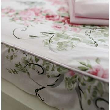 FADFAY Shabby Floral Bedding Set Queen Size Sheet Set 4 Piece Premium 100% Cotton Pink Rose Pattern :1 Deep Pocket Fitted Sheet, 1Flat Sheet, 2 Pillowcases (Standard Size)