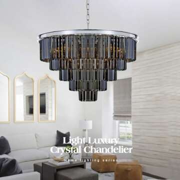 MEELIGHTING 16Lights Smoke Crystal Chandelier Modern Chandeliers Lighting Pendant Ceiling Light Fixt...