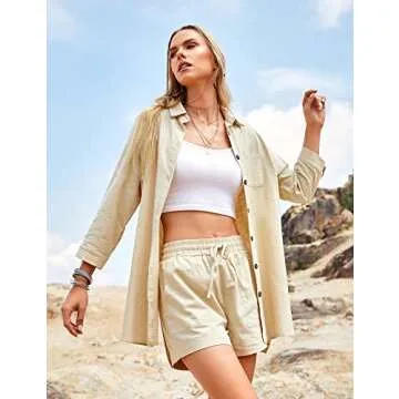 Zeagoo Womens Coordinated Outfit 2 Piece Lounge Sets Plus Size Shirt Shorts Set, 01_khaki, XX-Large