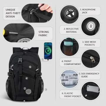 PS Le Periple Small Hiking Backpack, 20L Lightweight Travel Backpack with Phone Pocket, Hiking Daypack for Women Men,Black