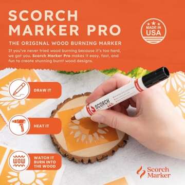 Scorch Marker - Woodburning Pen, Wood Engraver, Non Toxic Marker, with Foam Tip and Brush, Wood Burner Pen, for Do-it-Yourself, Art and Craft Kit, Pyrography, Wood Working, Wood Burning