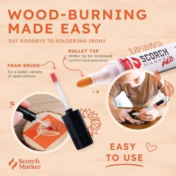 Scorch Marker - Woodburning Pen, Wood Engraver, Non Toxic Marker, with Foam Tip and Brush, Wood Burner Pen, for Do-it-Yourself, Art and Craft Kit, Pyrography, Wood Working, Wood Burning