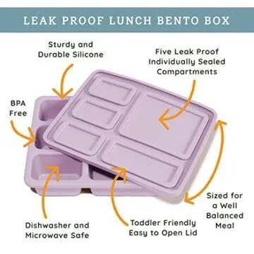 Austin Baby Co Leak-Proof Bento Lunch Box for Kids – Silicone Kids Lunch Container with 5 Leakproof Compartments – Food-Safe Materials, Sturdy, Dishwasher Safe, and BPA Free